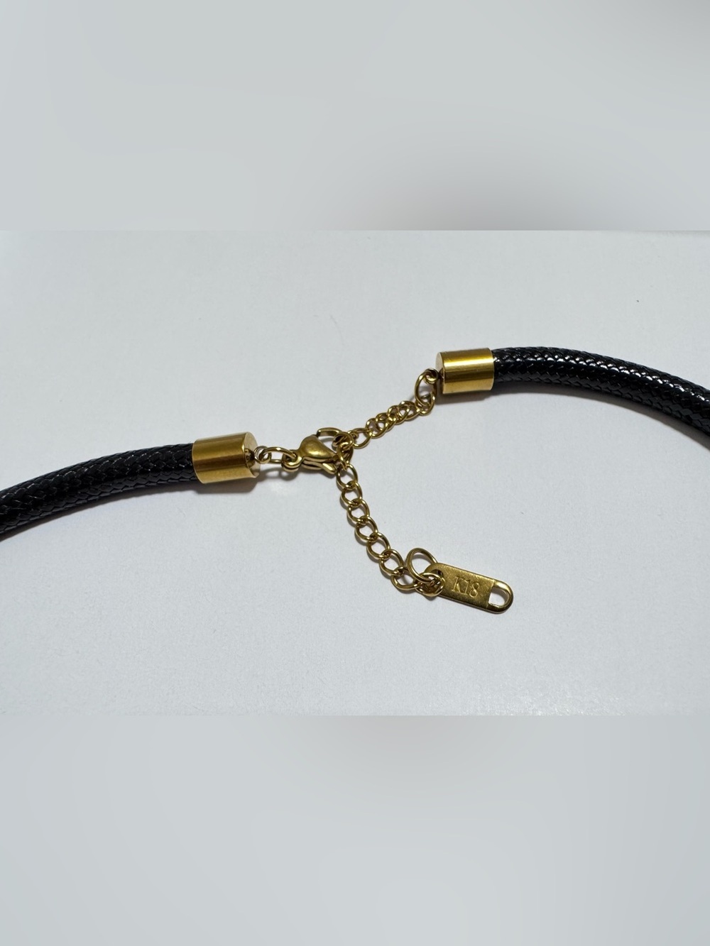 18K Gold-Plated Black leather Cord Pendant Necklace with Adjustable Chain - Picture 4 of 6